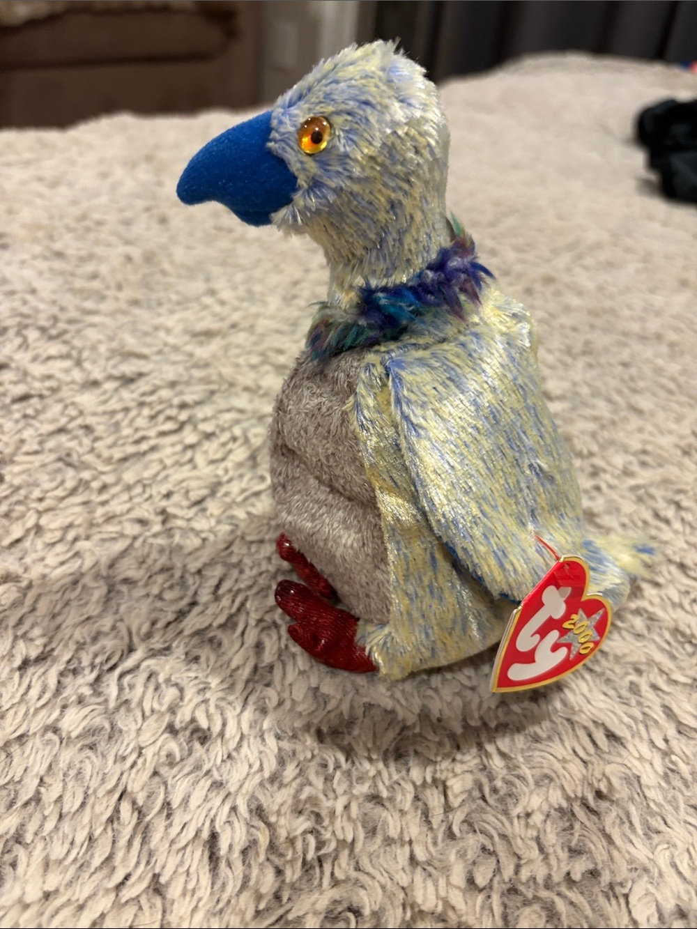 Ty Plush Bird with Blue Beak and Red Feet Buzzy
